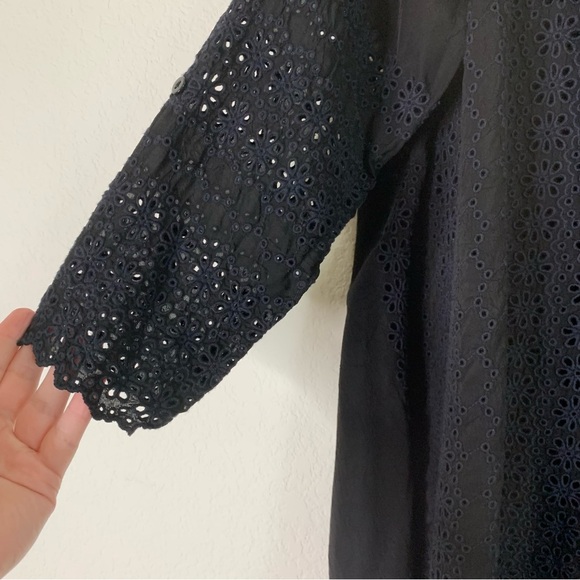 Johnny Was Womens black floral eyelet 3/4 sleeve button front Blouse S - Picture 4 of 8